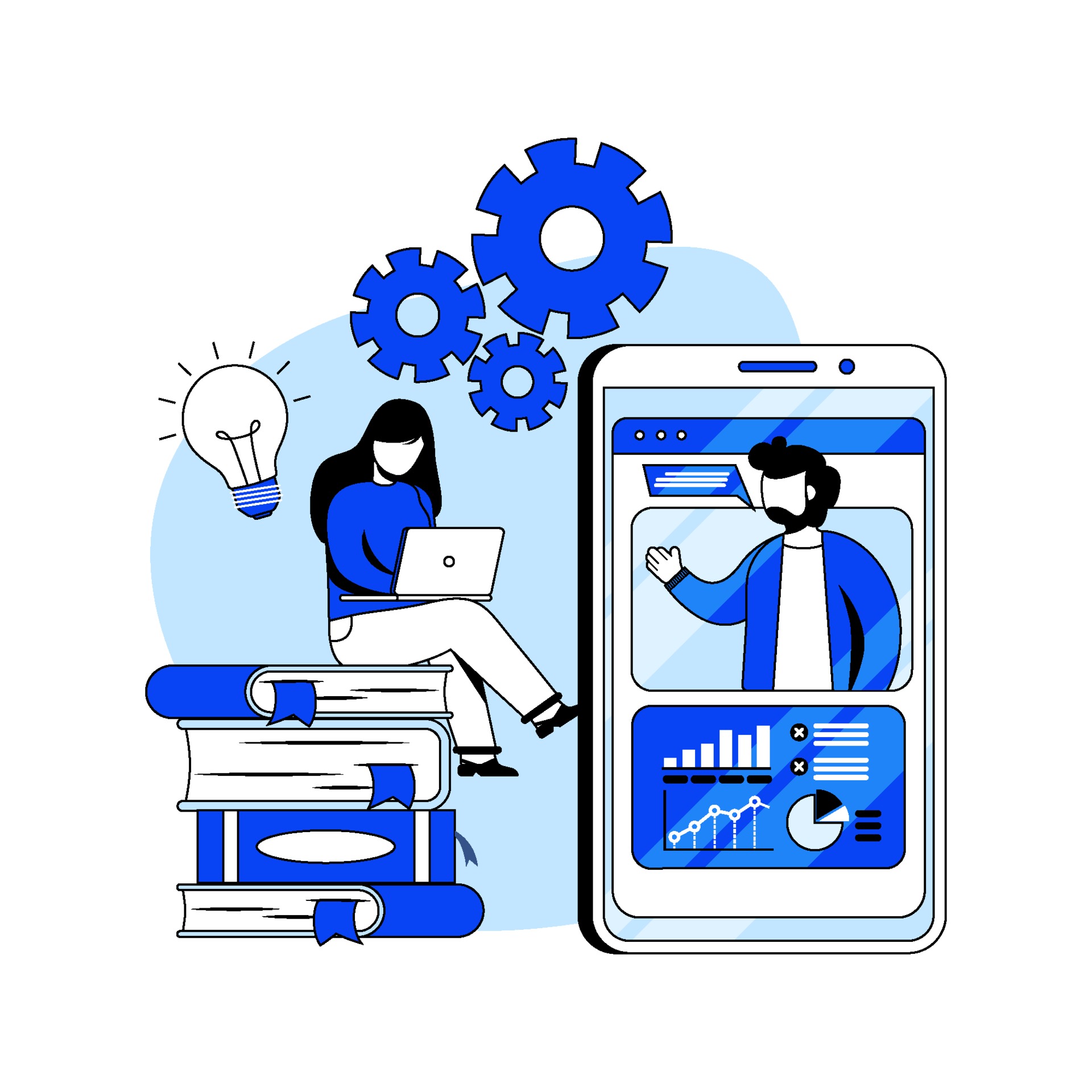 Online Webinar Flat Design Concept Vector Illustration. Online Classroom, Digital Education, Online Courses, Distance Education. Abstract Metaphor. Can Use For Landing Page, Mobile App, UI, Banners