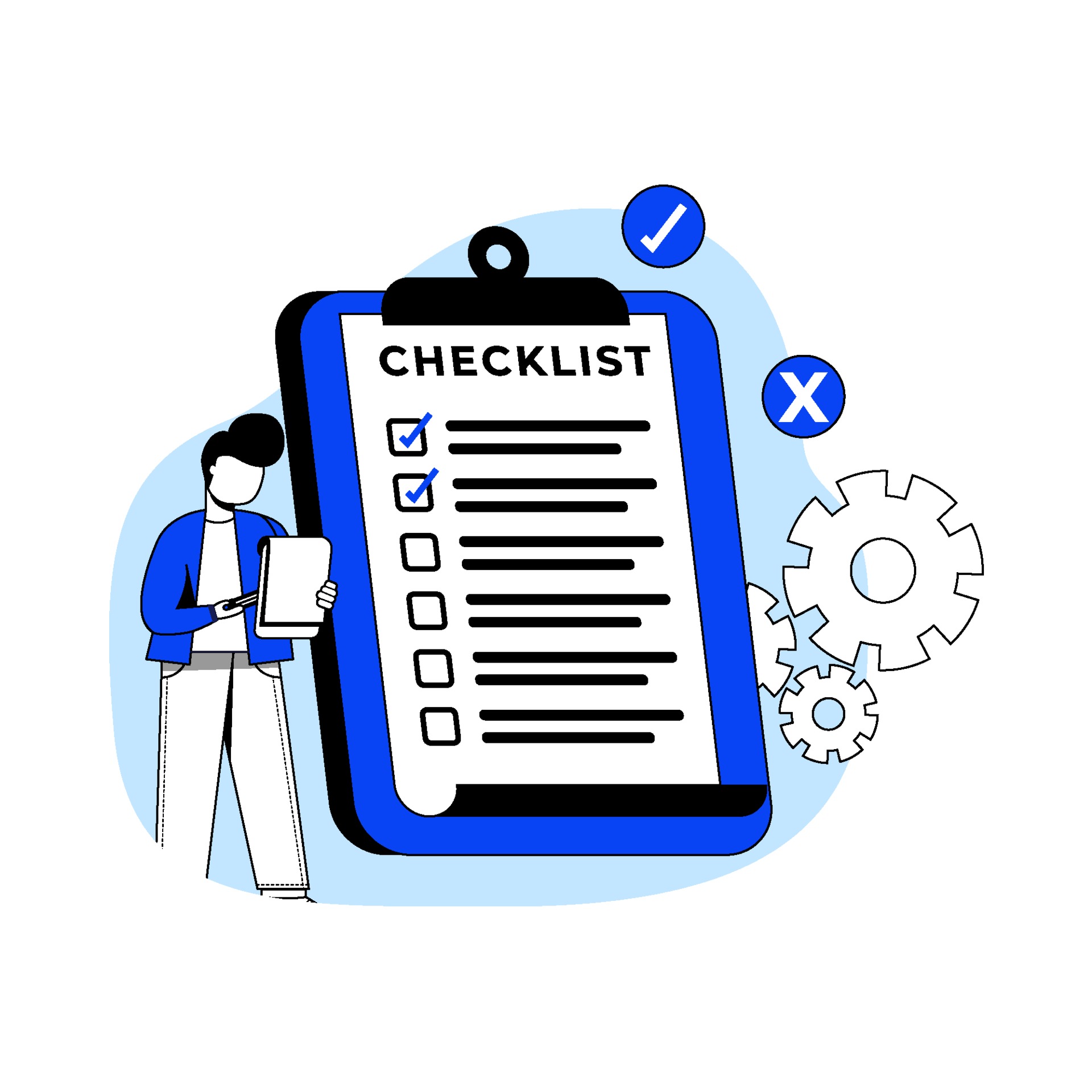 Business Icon Concept Vector Illustration. Businessman With Big Checklist Board. Project Management, To Do List, Quality Control. Character Cartoon Illustration Flat Style.
